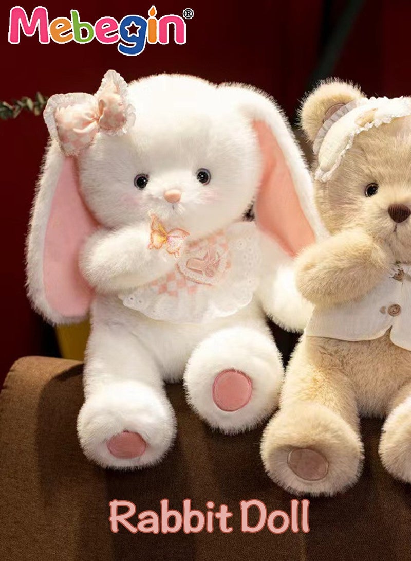 45*20*45 Soft Animal Plush Toy, Resilient Plush Bunny, Fuzzy and Floppy Sitting Plush Rabbit Embroided with A Pink Bow, Good Companion for Kids to Sleep, Ideal Birthday Gift for Babies and Kids