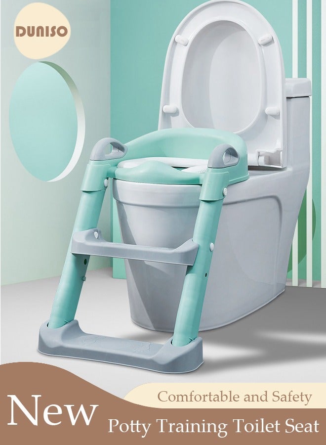 Kids' Potty Training Toilet Seat , Toddler Toilet Seat With Step Stool Ladder, Foldable Toddler Potty Seat For Toilet With Non-Slip Design, Adjustable Height For Baby Kids 2 To 5 Years Boys Girls Green