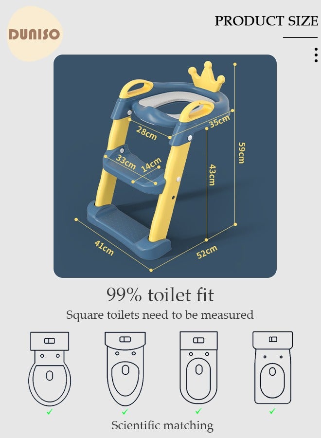 Kids' Potty Training Toilet Seat , Toddler Toilet Seat With Step Stool Ladder, Foldable Toddler Potty Seat For Toilet With Non-Slip Design, Adjustable Height For Baby Kids 2 To 5 Years Boys Girls Lemon Yellow Hard