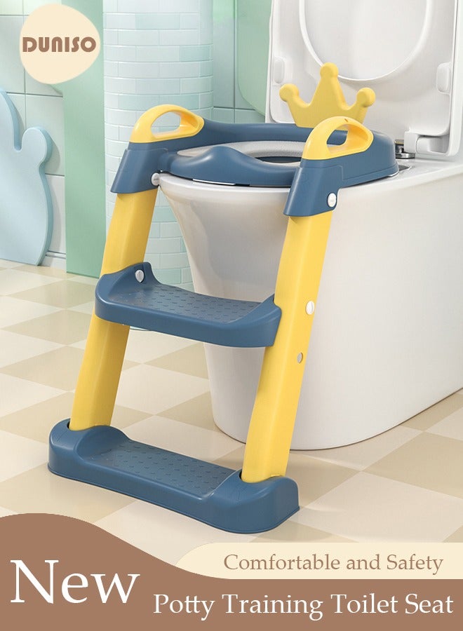 Kids' Potty Training Toilet Seat , Toddler Toilet Seat With Step Stool Ladder, Foldable Toddler Potty Seat For Toilet With Non-Slip Design, Adjustable Height For Baby Kids 2 To 5 Years Boys Girls Lemon Yellow Hard