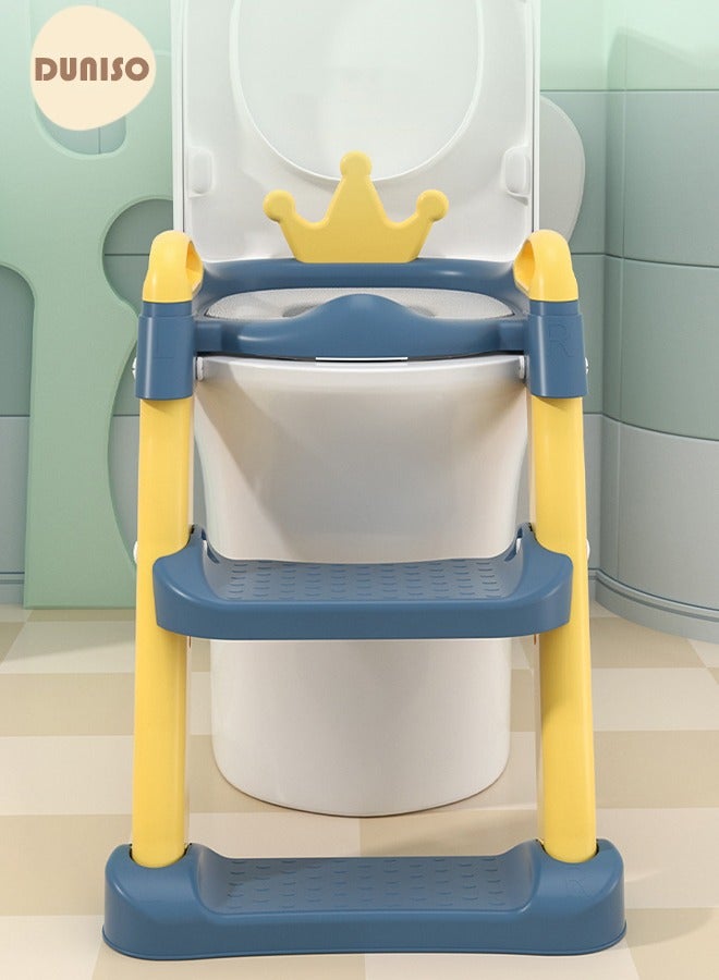 Kids' Potty Training Toilet Seat , Toddler Toilet Seat With Step Stool Ladder, Foldable Toddler Potty Seat For Toilet With Non-Slip Design, Adjustable Height For Baby Kids 2 To 5 Years Boys Girls Lemon Yellow Hard