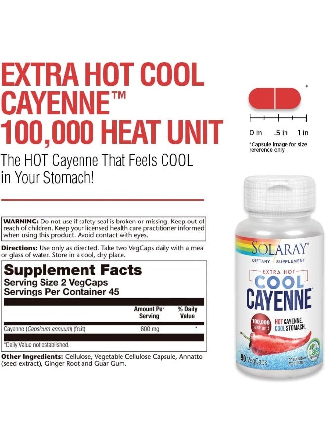SOLARAY Extra Hot Cool Cayenne 100,000 HU | Healthy Digestion, Metabolism & Cardiovascular Support | 90 VegCaps
