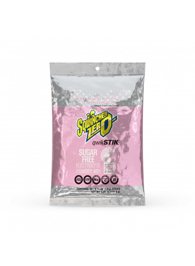 Sqwincher Zero Qwik Stik Sugar Free, Strawberry Lemonade, .11 0z (Pack of 50)