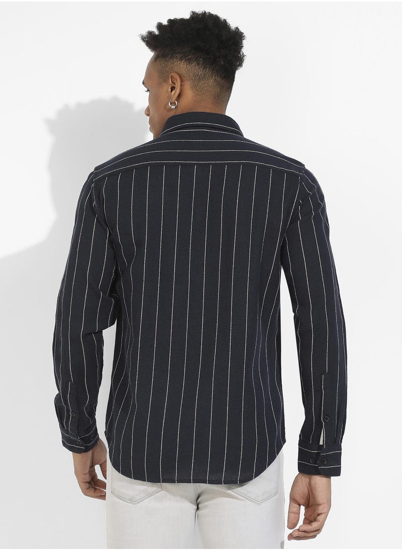 Men's Navy Blue Shadow Striped Shirt