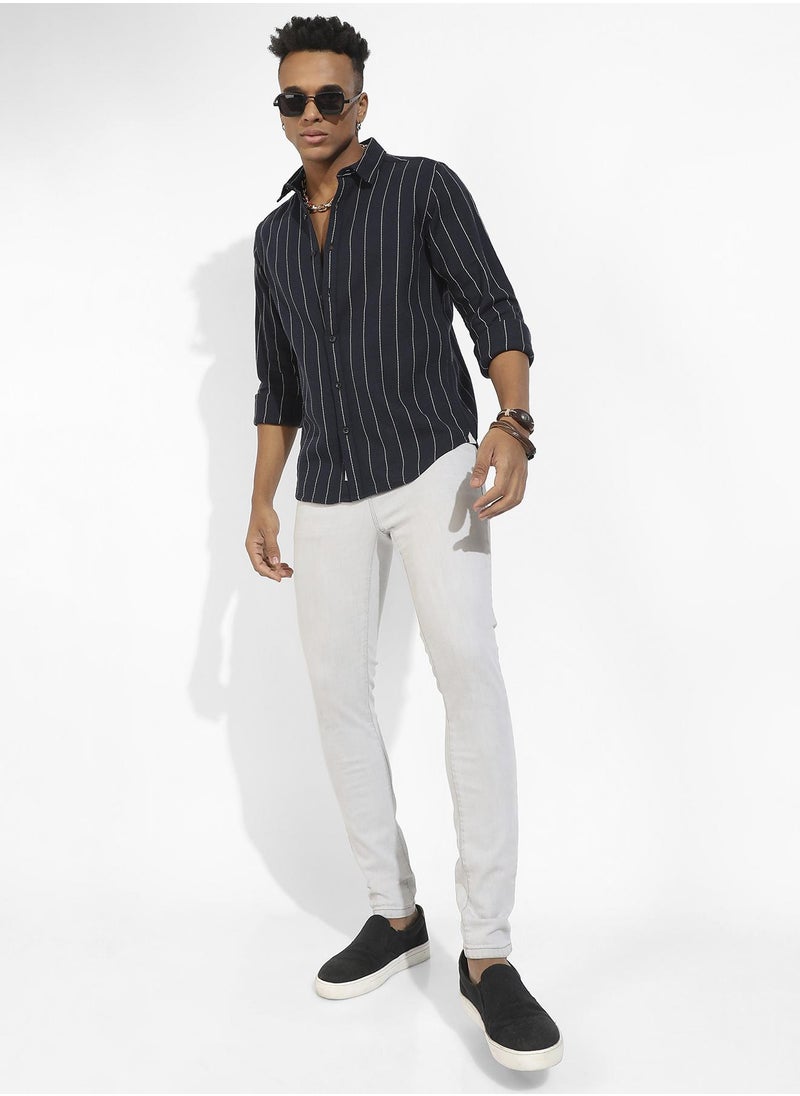 Men's Navy Blue Shadow Striped Shirt