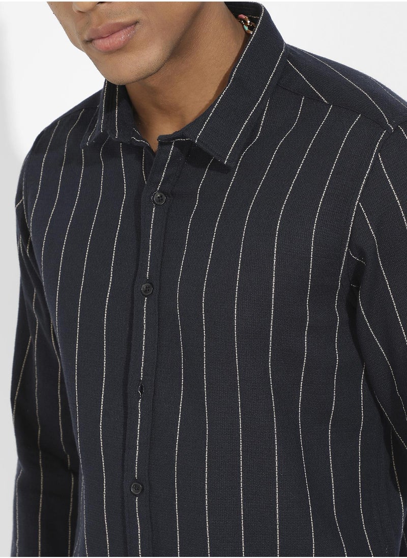 Men's Navy Blue Shadow Striped Shirt