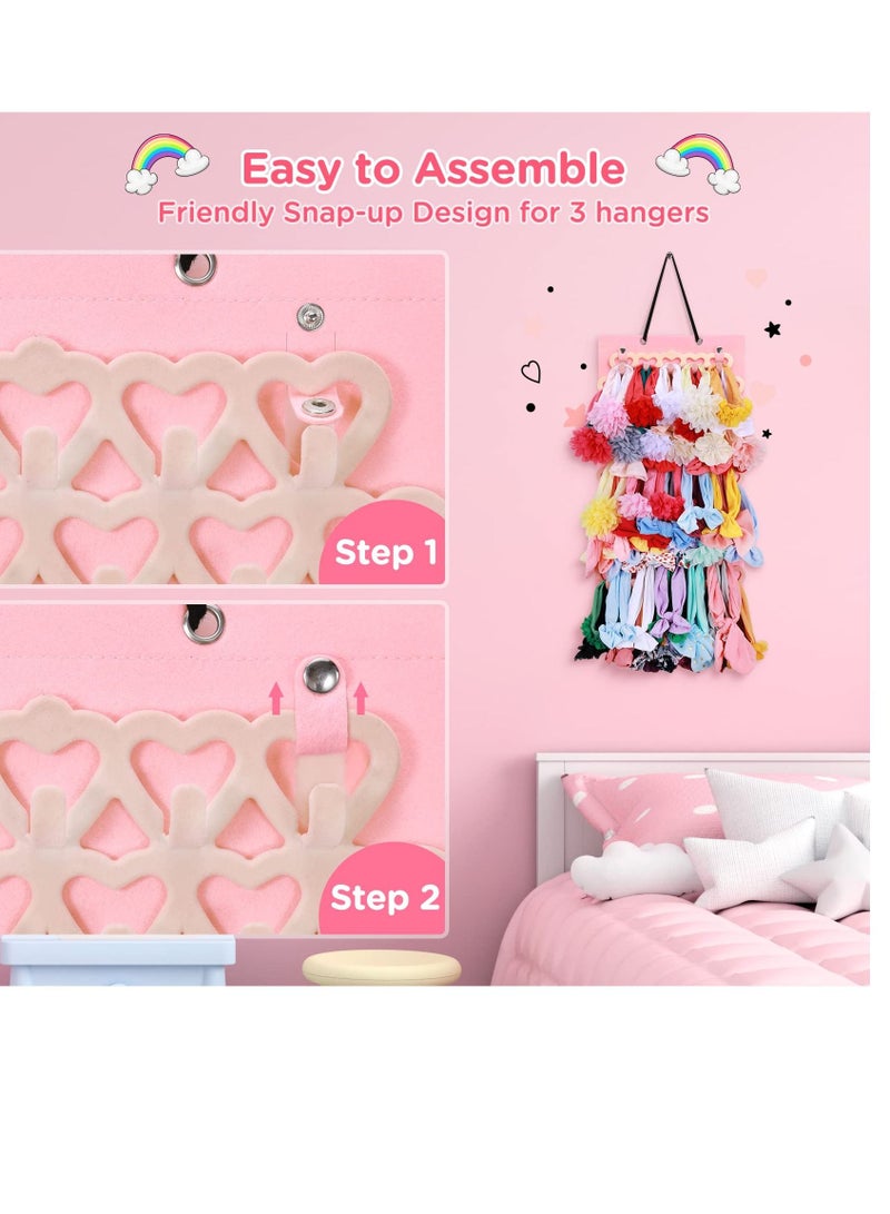 Headband Holder for Baby Girls, Headband Organizer for Baby Girls, Baby Bow Holder Organizer w/Heart-Shape Velvet Hangers, Baby Headband Holder Organizer for Door,Closet,Wall, Light Pink