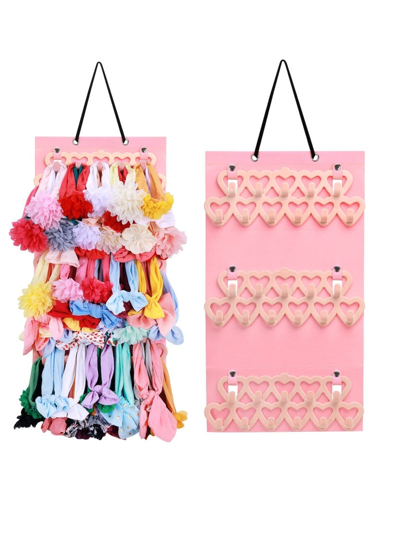 Headband Holder for Baby Girls, Headband Organizer for Baby Girls, Baby Bow Holder Organizer w/Heart-Shape Velvet Hangers, Baby Headband Holder Organizer for Door,Closet,Wall, Light Pink