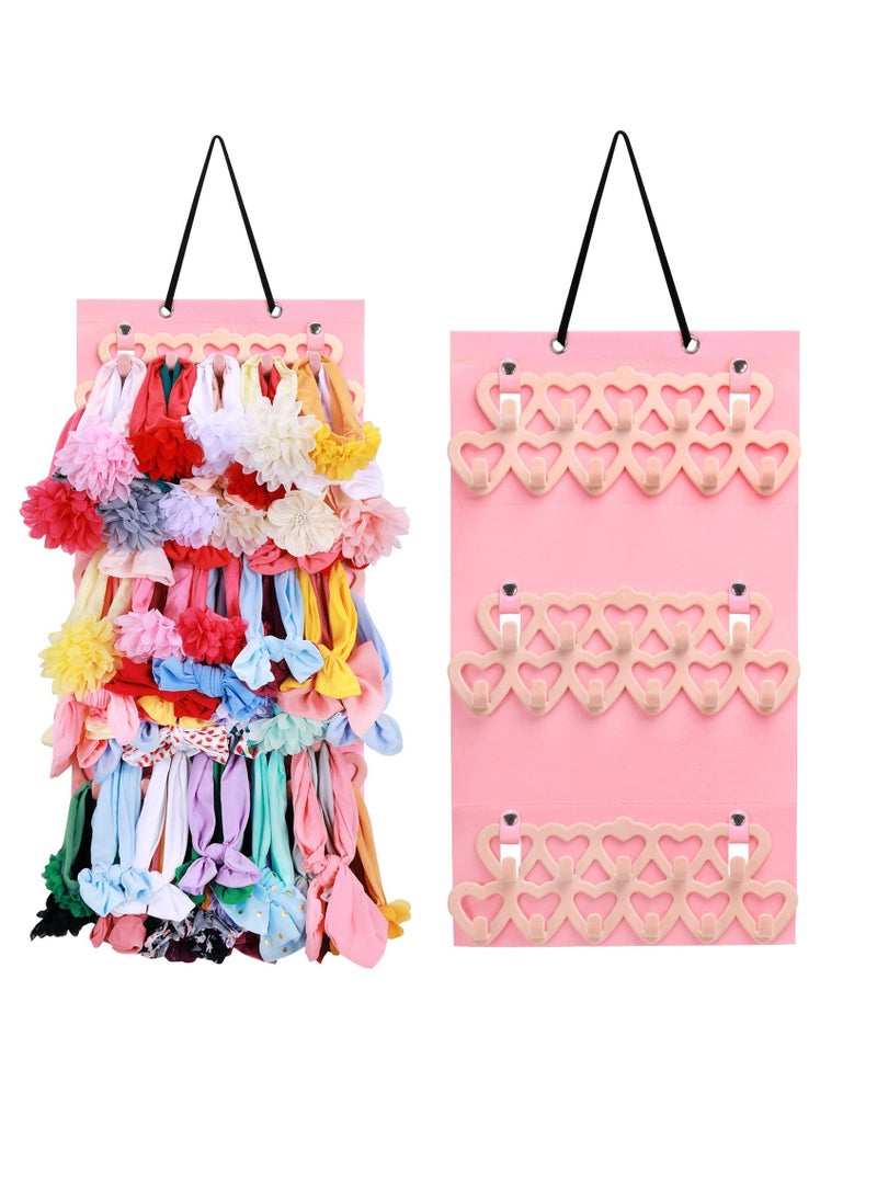 Headband Holder for Baby Girls, Headband Organizer for Baby Girls, Baby Bow Holder Organizer w/Heart-Shape Velvet Hangers, Baby Headband Holder Organizer for Door,Closet,Wall, Light Pink