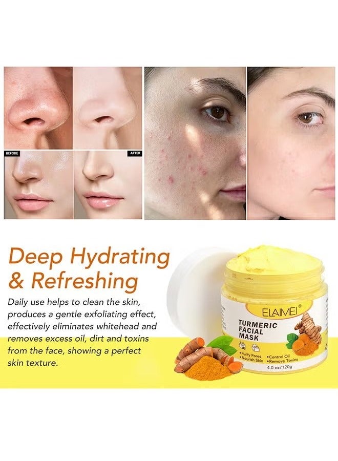 Turmeric Face Mask, Hydrating Cleansing Blackheads, Skin lightening Care Brighten, Turmeric Clay Mask For Controlling Acne, Oil And Refining Pores, Reduce Blackheads Ance, Dark Spots And Radiant Skin