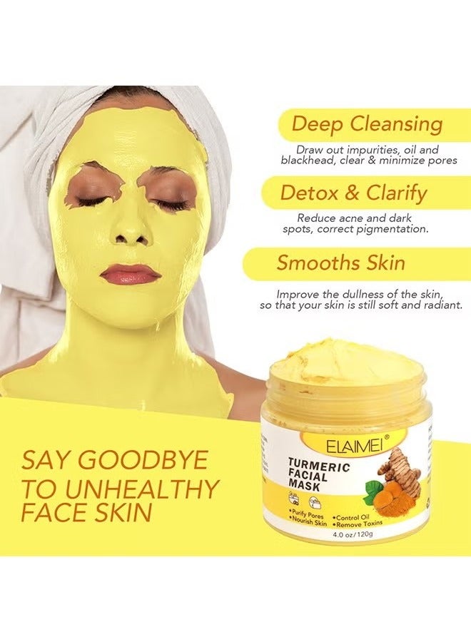Turmeric Face Mask, Hydrating Cleansing Blackheads, Skin lightening Care Brighten, Turmeric Clay Mask For Controlling Acne, Oil And Refining Pores, Reduce Blackheads Ance, Dark Spots And Radiant Skin