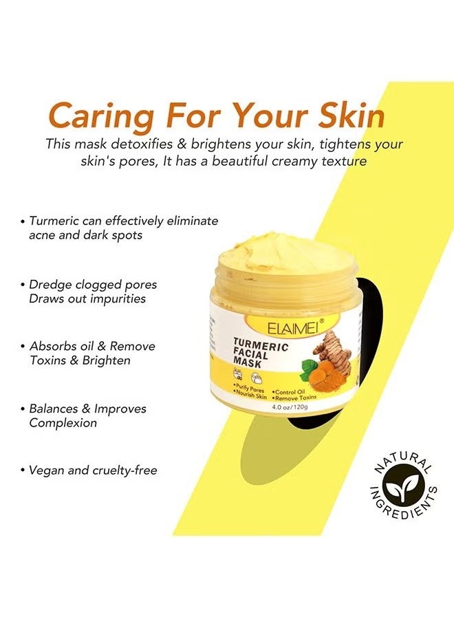 Turmeric Face Mask, Hydrating Cleansing Blackheads, Skin lightening Care Brighten, Turmeric Clay Mask For Controlling Acne, Oil And Refining Pores, Reduce Blackheads Ance, Dark Spots And Radiant Skin