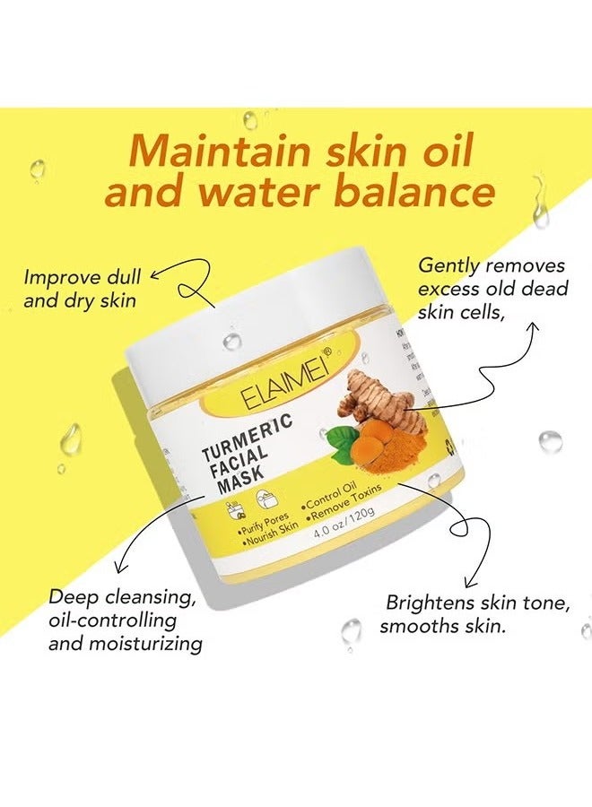 Turmeric Face Mask, Hydrating Cleansing Blackheads, Skin lightening Care Brighten, Turmeric Clay Mask For Controlling Acne, Oil And Refining Pores, Reduce Blackheads Ance, Dark Spots And Radiant Skin
