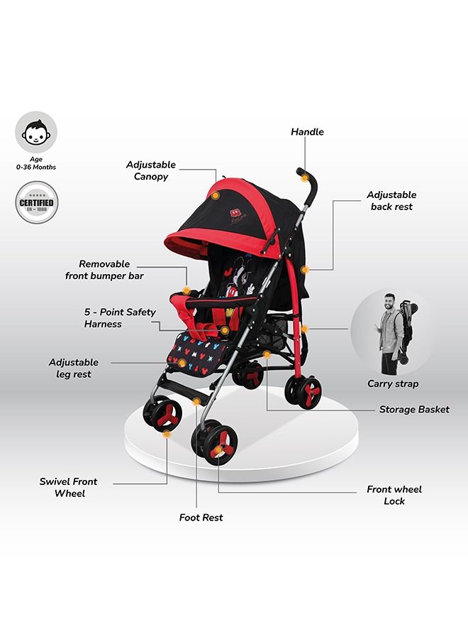 Disney Mickey Mouse Lightweight Adventure Stroller Plus Storage Cabin, 0 - 36 Months