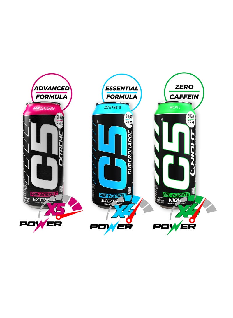 C5 Energy Drink Night Mixed Berry, Pre Workout, Zero Caffeine, Sugar Free, Zero Calories with Beta Alanine, L-Arginine 16fl.OZ, 473ml Caffeine Free Preworkout Pack of 12