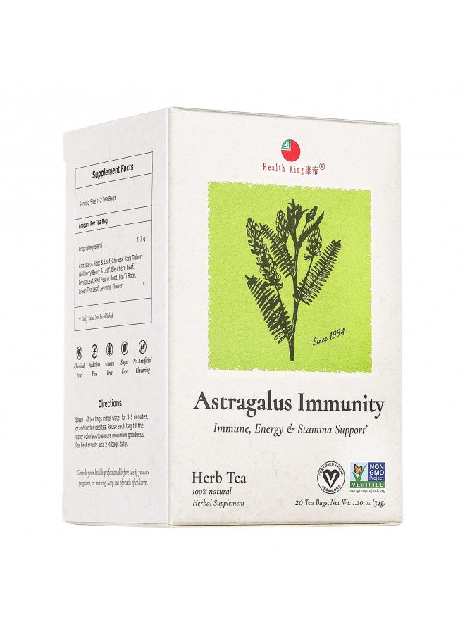 Health King Astragalus Immunity Herb Tea, Teabags, 20 Count Box