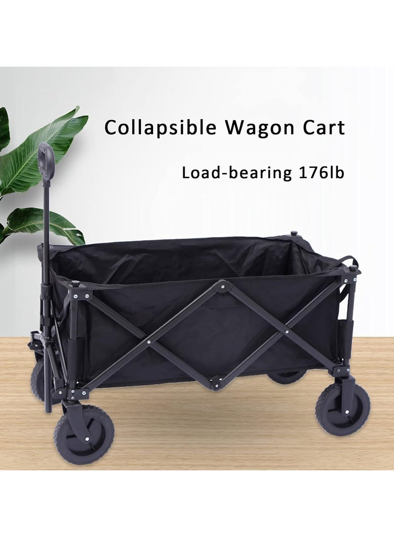 Collapsible Picnic Camping Cart, 176 Lbs Capacity Folding Utility Beach Wagon, Garden Trolley with Telescoping Handle - Ideal for Camping, Garden, Beach, and Grocery, Black