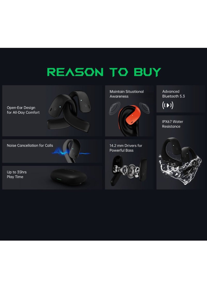 Comfortable Immersive Earphone With Open Ear Wireless Design, 35H Long Battery Life,5.3 Bluetooth Connectivity and IPX67 Water Resistance T20 - White