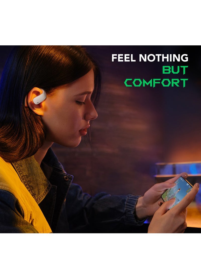 Comfortable Immersive Earphone With Open Ear Wireless Design, 35H Long Battery Life,5.3 Bluetooth Connectivity and IPX67 Water Resistance T20 - White
