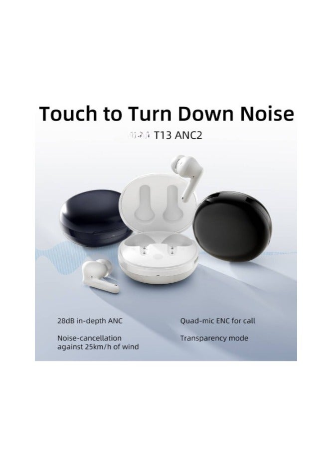 T13 ANC 2 Truly Wireless ANC Earbuds With Noice Cancellation, 30 Hours Long Battery Life, 5.3 Bluetooth Multipoint and Stable Connections - White