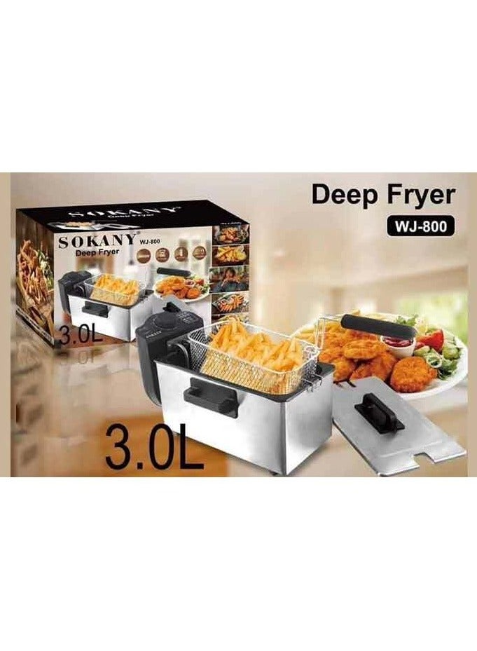 Sokany WJ-800 Professional Deep Fryer, 3 Liter, 2000 Watt, Silver