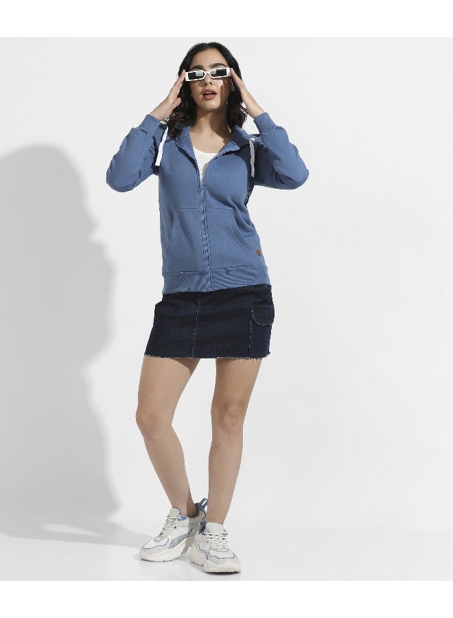 Women's Royal Blue Zip-Front Hoodie With Contrast Drawstring