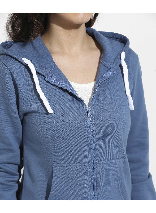 Women's Royal Blue Zip-Front Hoodie With Contrast Drawstring