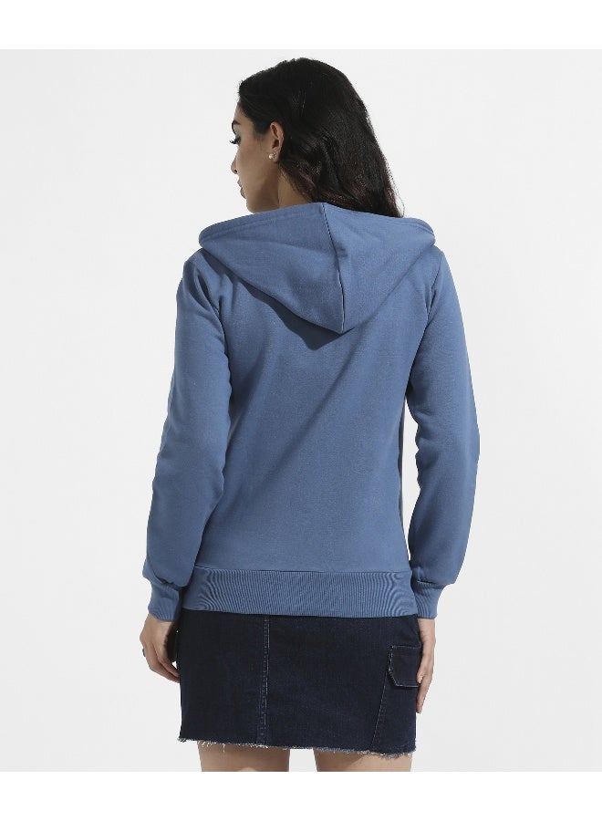 Women's Royal Blue Zip-Front Hoodie With Contrast Drawstring