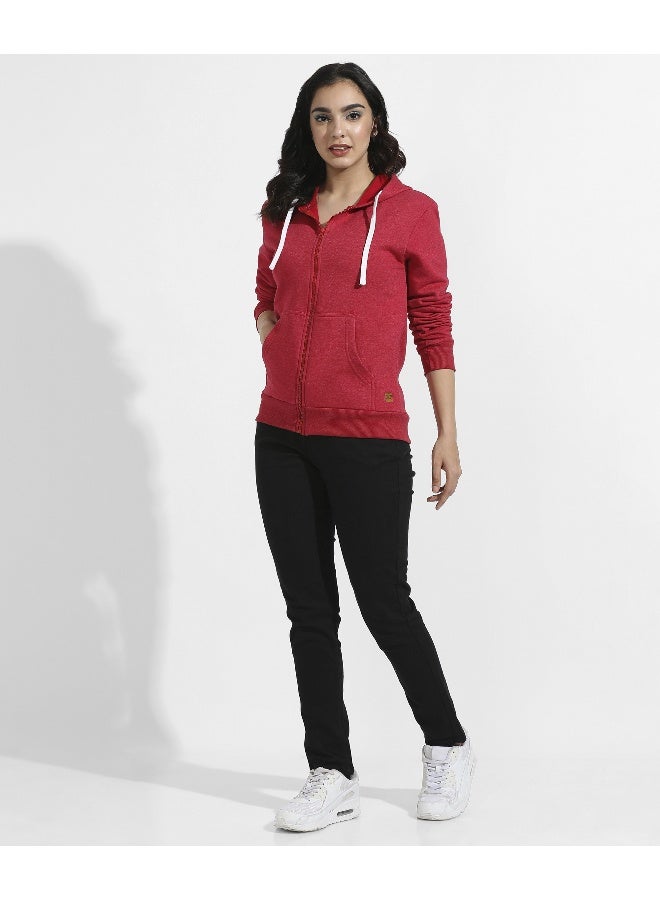 Women's Red Zip-Front Hoodie With Insert Pocket