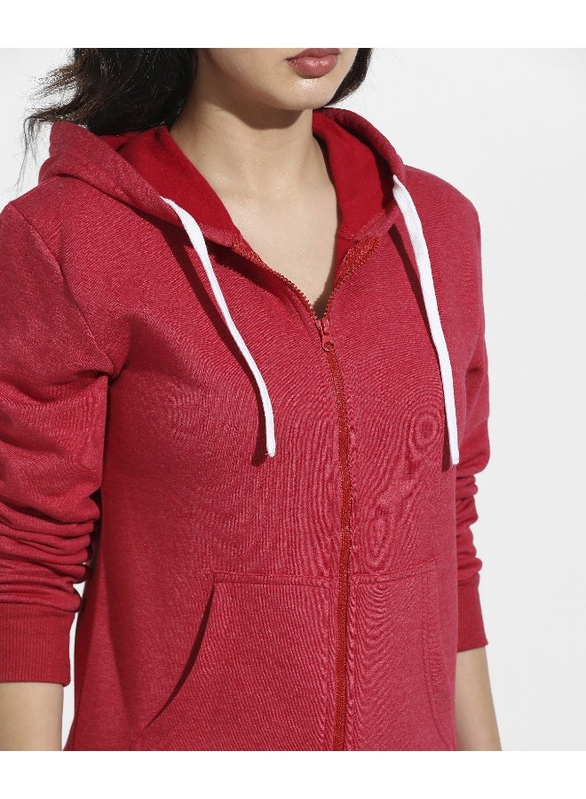 Women's Red Zip-Front Hoodie With Insert Pocket