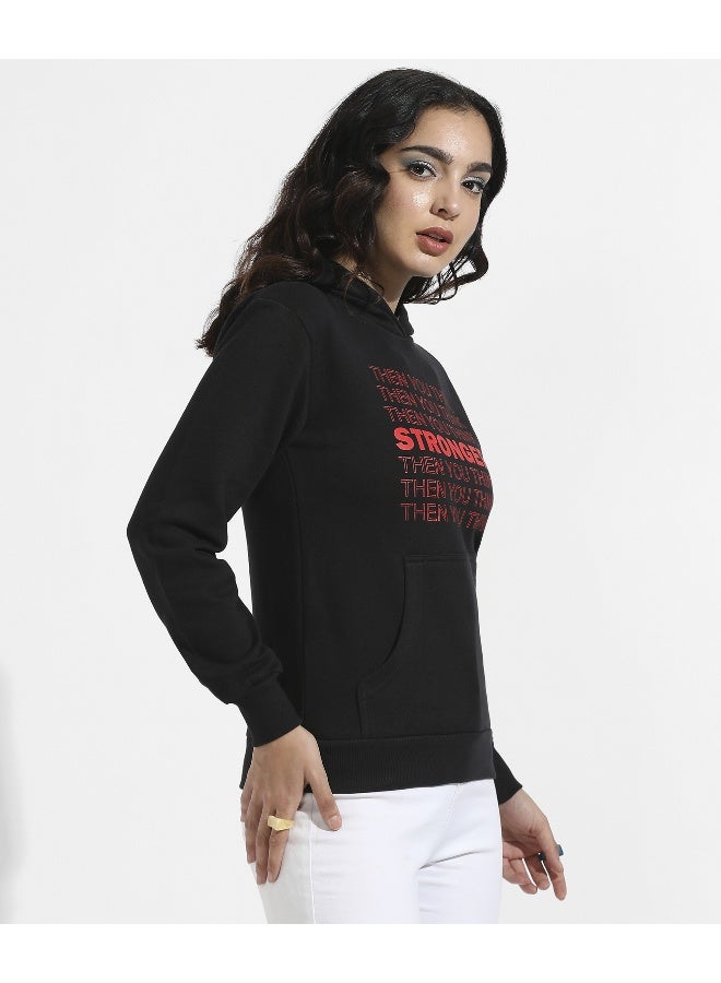 Women's Black Stronger Hoodie With Kangaroo Pockets