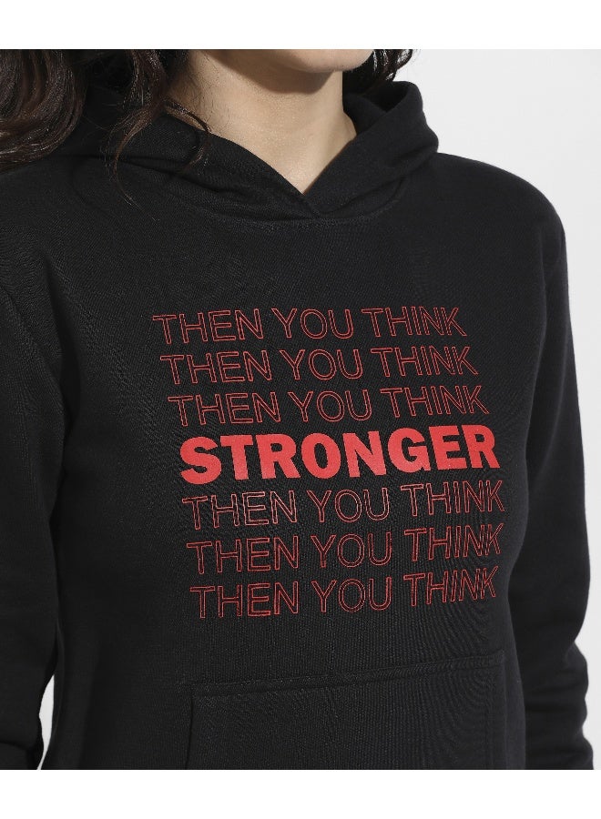 Women's Black Stronger Hoodie With Kangaroo Pockets