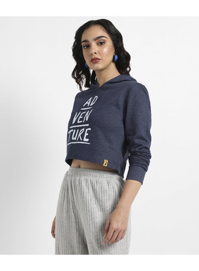 Women's Navy Blue Adventure Pullover Cropped Hoodie