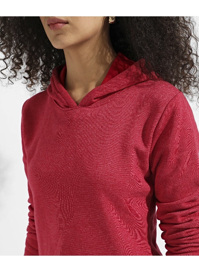 Women's Red Cropped Hoodie With Contrast Drawstring