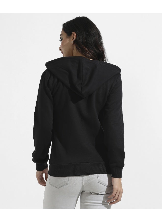 Women's Black Zip-Front Hoodie With Angled Open Pockets