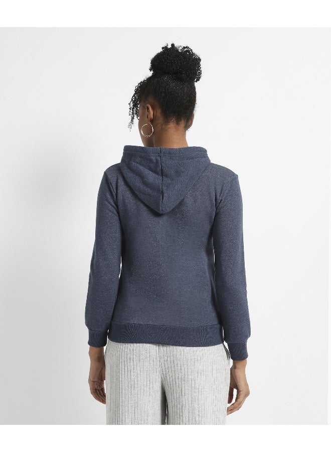 Women's Prussian Blue Heathered Hoodie With Kangaroo Pocket