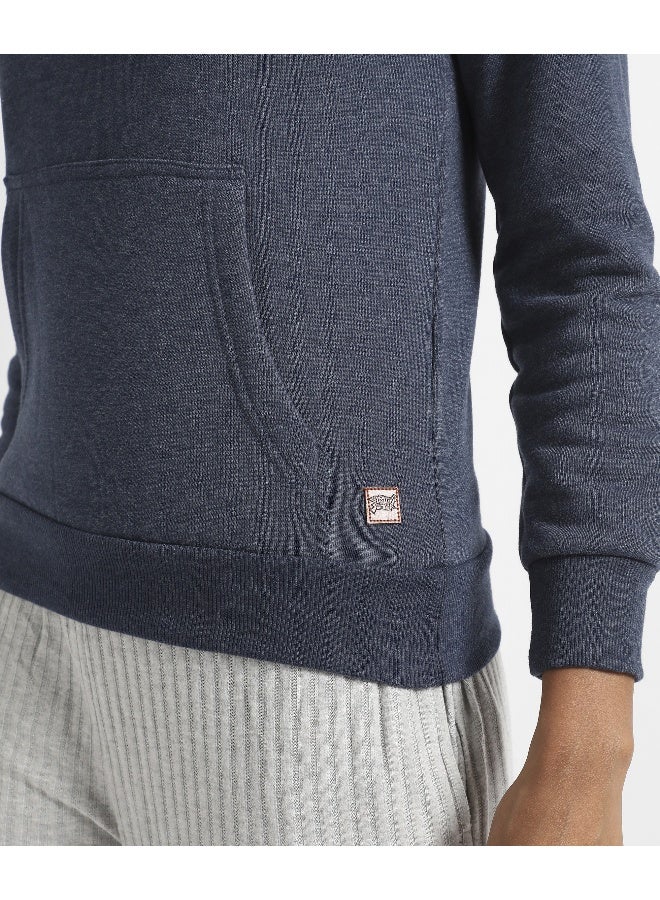 Women's Prussian Blue Heathered Hoodie With Kangaroo Pocket