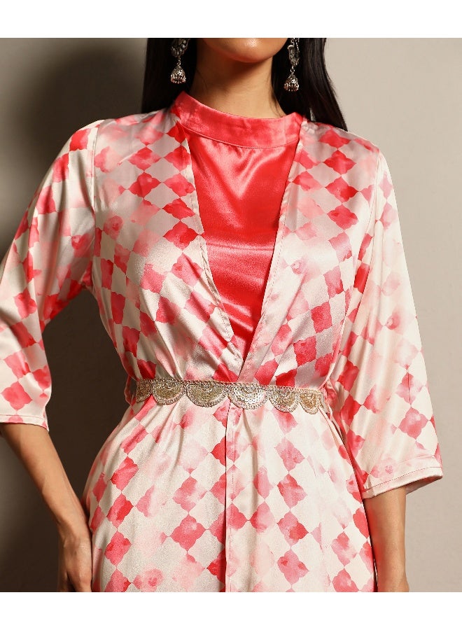 Women's Strawberry Pink Geometric Blur Co-Ord Set