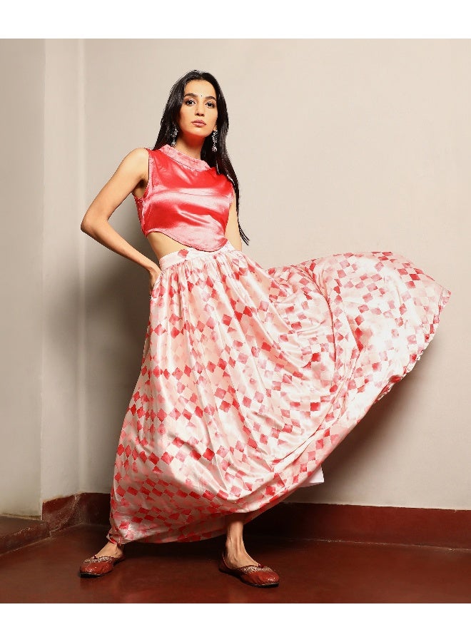 Women's Strawberry Pink Geometric Blur Co-Ord Set