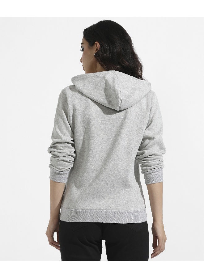 Women's Light Grey Zip-Front Hoodie With Contrast Drawstring