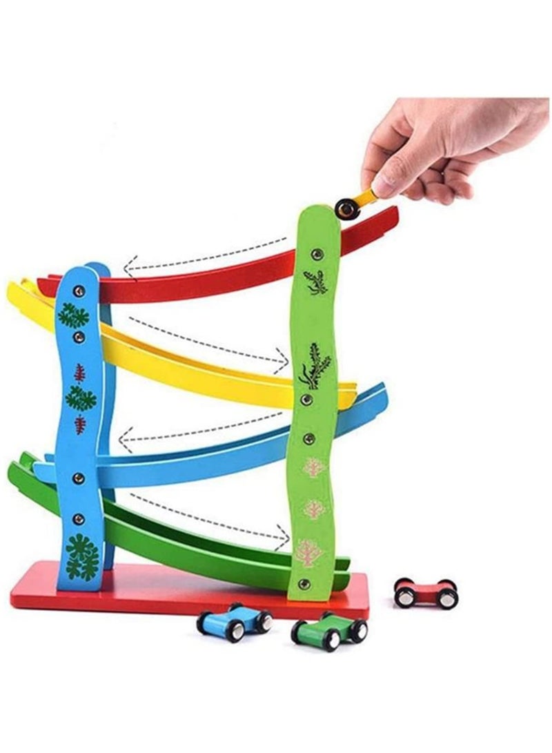 Wooden Car Ramp Racer: Tabletop Race Track Game with 4 Small Racers - Montessori Toy Set for Kids Boys Girls - Educational Gift with Racing Cars - Toddler Racing Fun