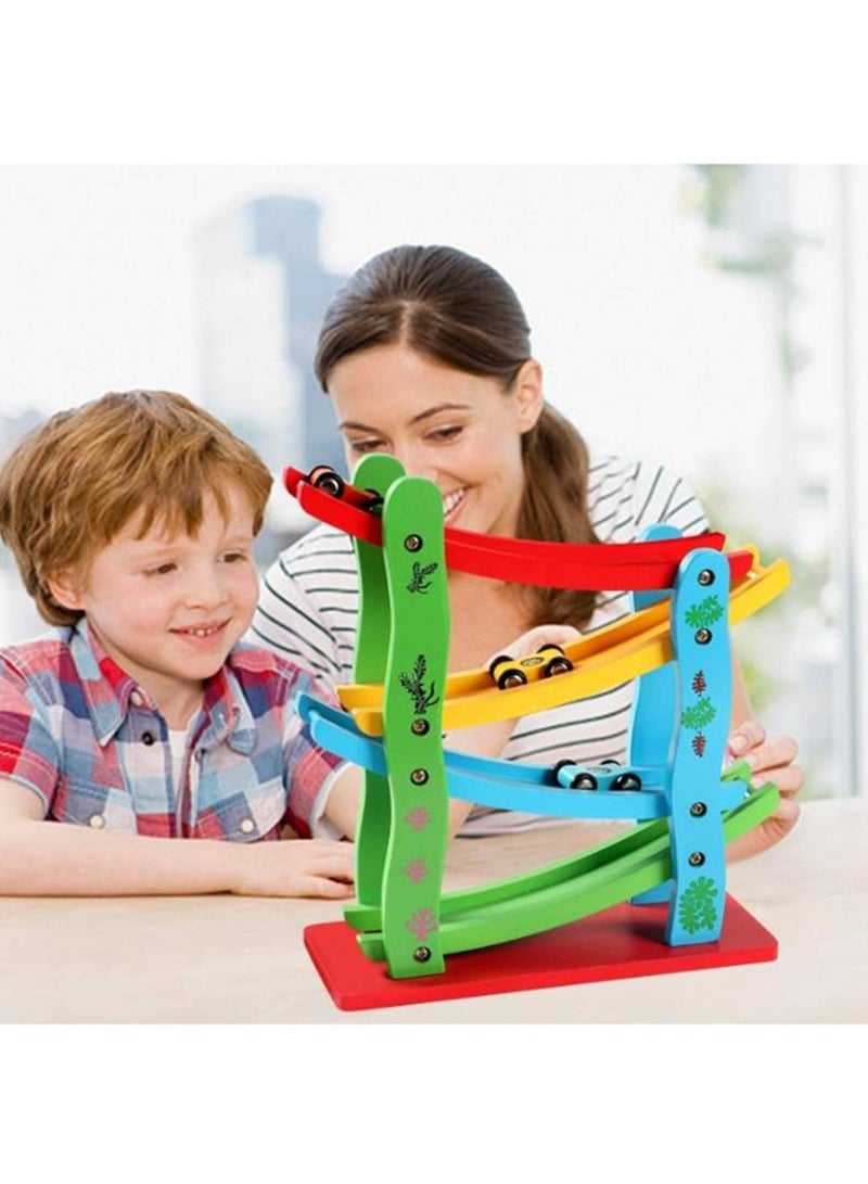 Wooden Car Ramp Racer: Tabletop Race Track Game with 4 Small Racers - Montessori Toy Set for Kids Boys Girls - Educational Gift with Racing Cars - Toddler Racing Fun