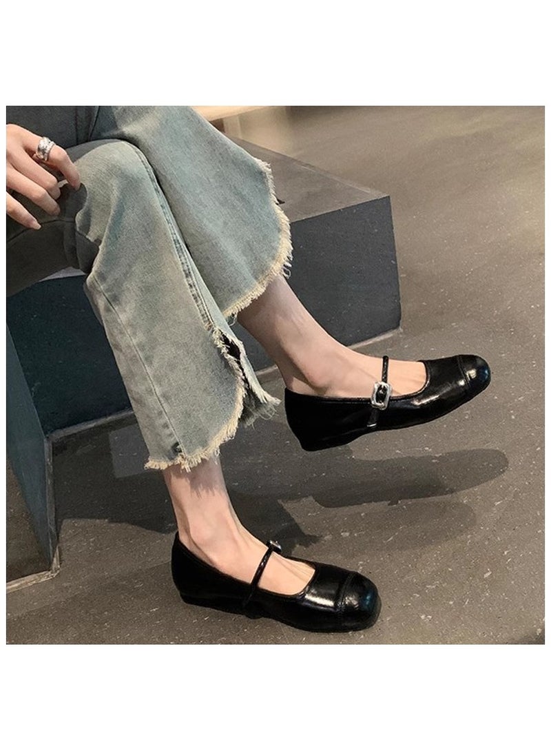 Women's Summer New Round Head Shallow Mouth Small Leather Shoes Higher Soft Bottom Mary Jane Single Shoes