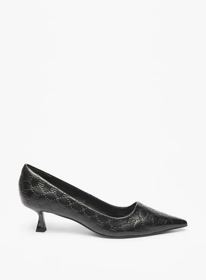 Women's Monogram Embossed Slip-On Pumps with Kitten Heels