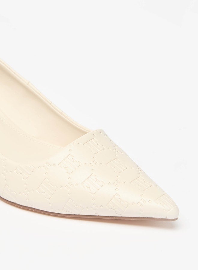 Women's Monogram Embossed Slip-On Pumps with Kitten Heels