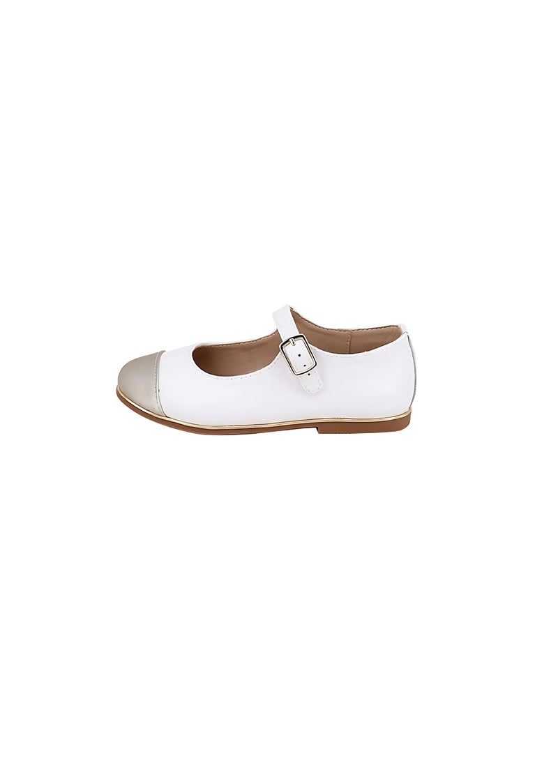 Girls White Flats with Gold Toe Cap