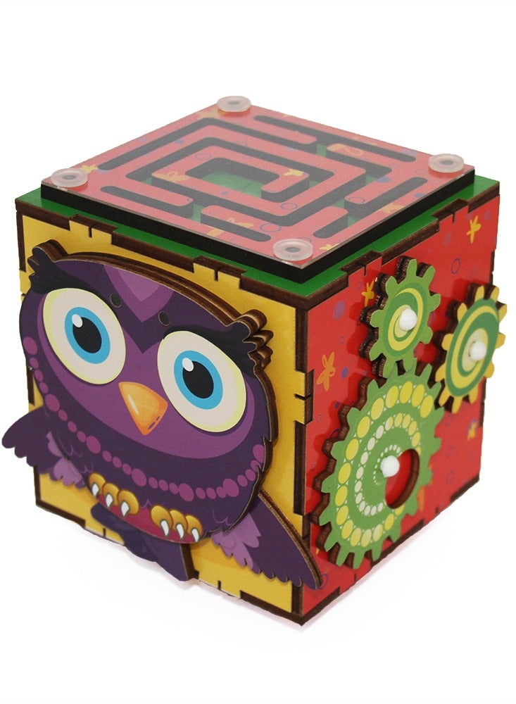 FOFA Wooden   Educational Board - Owl Busy Cube for Kids, Sensory Busy Board, Travel Toy 3 4 5 Years Old Girls Boys Gifts Travel Educational Montessori Learning Toys