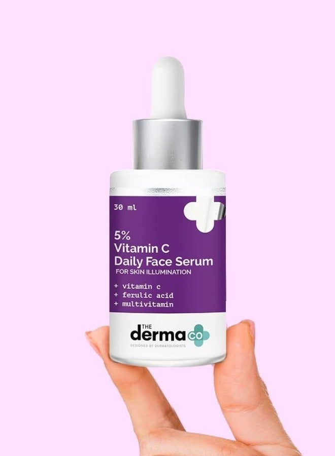 The Derma Co 5% Vitamin C Daily Face Serum with Ferulic Acid & Multivitamin for Skin Illumination - 30ml