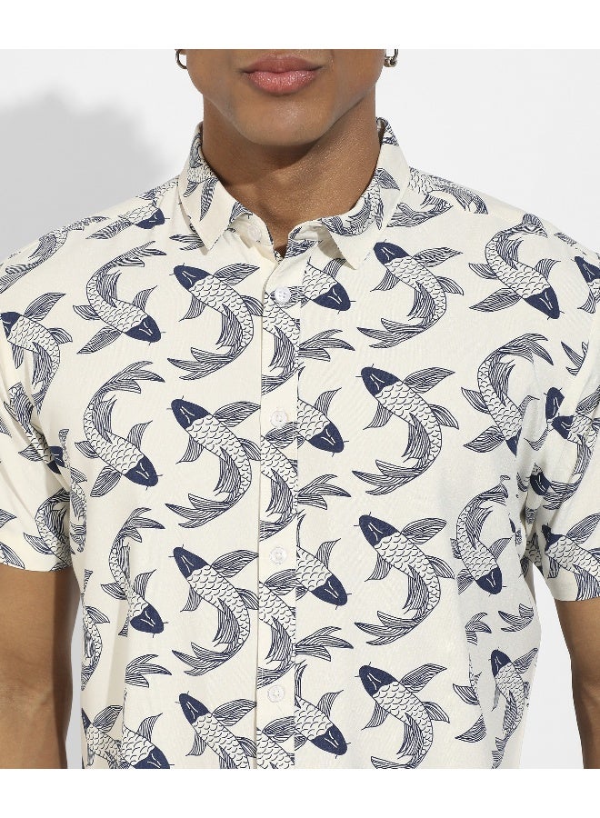 Men's Fish Print Button Up Shirt