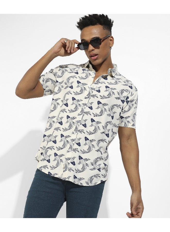 Men's Fish Print Button Up Shirt